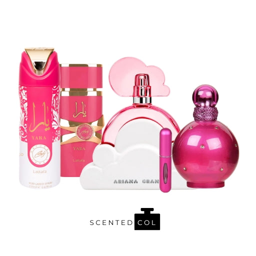 4 Perfumes, Yara candy, Aerosol Candy, Ariana Pink, Fantasy + Obsequio
